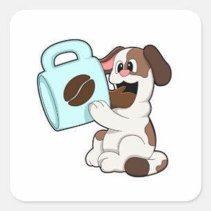 Sticker Carré Chien avec la coupe du café