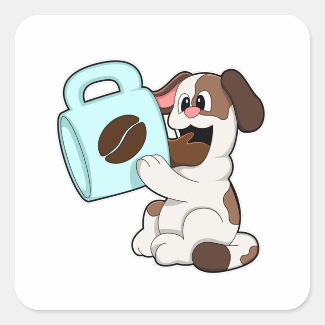 Sticker Carré Chien avec la coupe du café (Devant)