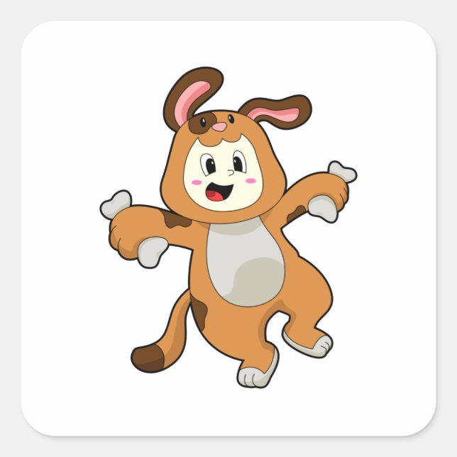 Sticker Carré Chien avec os comme lapin (Devant)