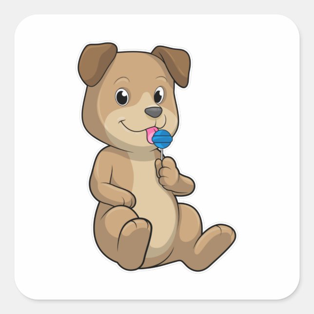 Sticker Carré Chien avec sucré Lollipop (Devant)