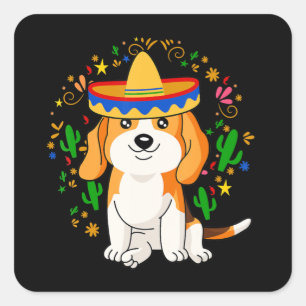 Sticker Carré Chien Beagle mignon Cinco De Mayo Fête Cadeau