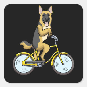 Sticker Carré Chien berger allemand à vélo