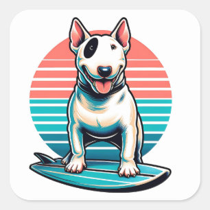 Sticker Carré Chien bull terrier de style rétro 80's