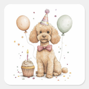 Sticker Carré Chien Caniche Standard de Anniversaire