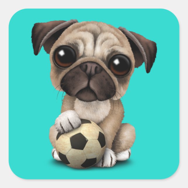 Sticker Carré Chien Chien Chien Carlin Avec Football Ball (Devant)