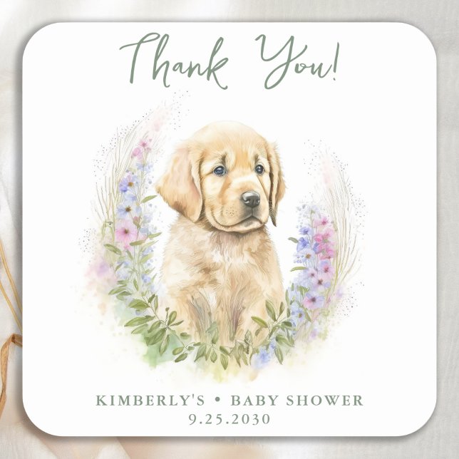 Sticker Carré Chien Chien Chien Moderne Baby shower mou Merci (Créateur téléchargé)