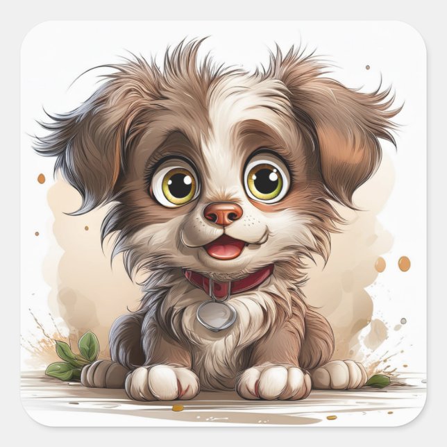 Sticker Carré Chien chiot mignon (Devant)