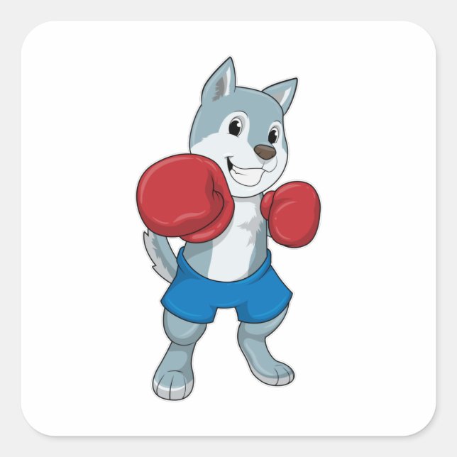 Sticker Carré Chien comme boîte avec gants de boxe (Devant)