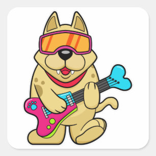 Sticker Carré Chien comme musicien avec guitare