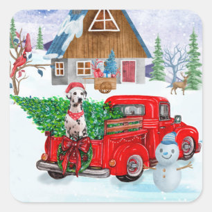 Sticker Carré Chien dalmate dans un camion de livraison de Noël 