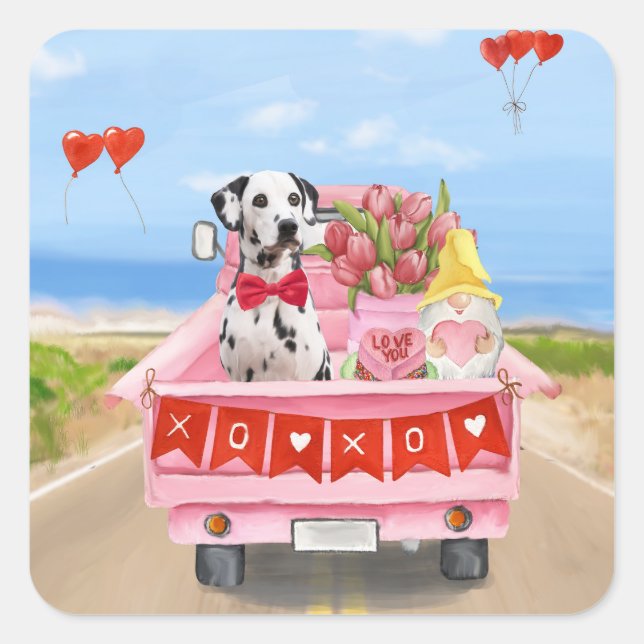Sticker Carré Chien dalmate Saint Valentin Coeurs de Camion (Devant)
