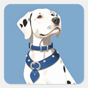 Sticker Carré Chien Dalmatien Avec Collier Bleu