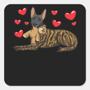 Sticker Carré Chien De Berger Néerlandais Avec Animal Stuffé E