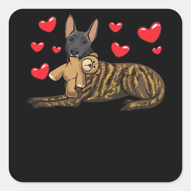 Sticker Carré Chien De Berger Néerlandais Avec Animal Stuffé Et  (Devant)