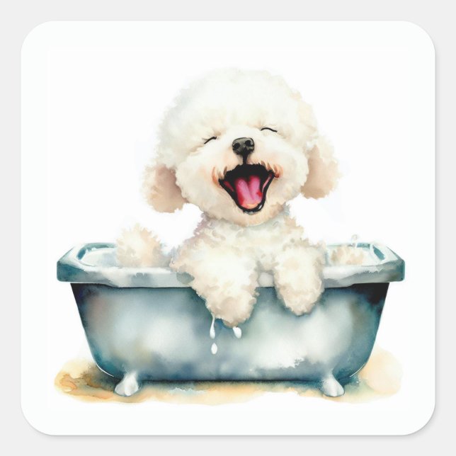 Sticker Carré Chien de Bichon Frise (Devant)
