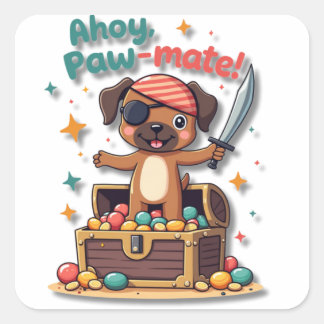 Sticker Carré Chien de boîte de pirates de Kawaii