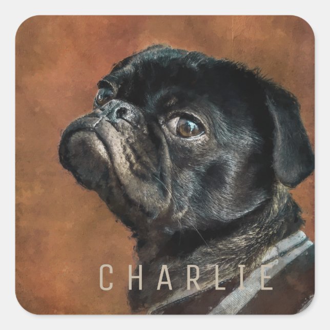 Sticker Carré Chien de Carlin noir (Devant)
