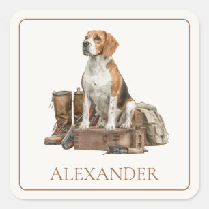 Sticker Carré Chien de chasse de style vintage à l'aquarelle