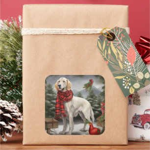 Sticker Carré Chien de coin anglais en Noël de neige