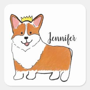 Sticker Carré Chien de corgi royal personnalisé