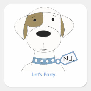 Sticker Carré Chien de dessin animé mignon pour anniversaire