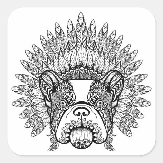 Sticker Carré Chien De Guerre Inspiré Par Le Bonnet Français (Devant)