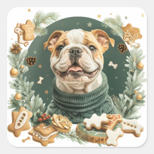 Sticker Carré Chien de Noël