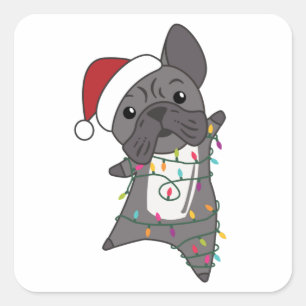 Sticker Carré Chien de Noël Animaux d'hiver de neige