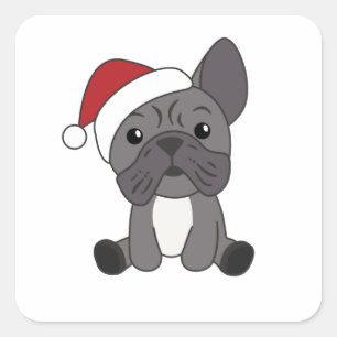 Sticker Carré Chien de Noël Animaux d'hiver de neige