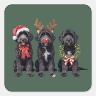 Sticker Carré Chien de Noël Goldendoodle noir Maman doodle Hiver
