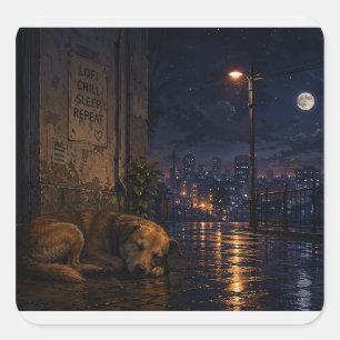 Sticker Carré chien de rue dormant