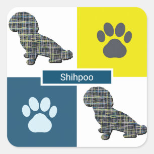 Sticker Carré Chien de Shihpoo Silhouette & Grille Y&B Empreinte