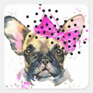 Sticker Carré Chien de Taureau de Français de Cutie
