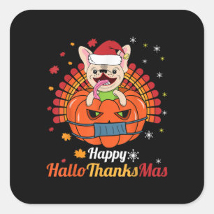 Sticker Carré Chien de taureau Français Happy HalloThanksMas 202