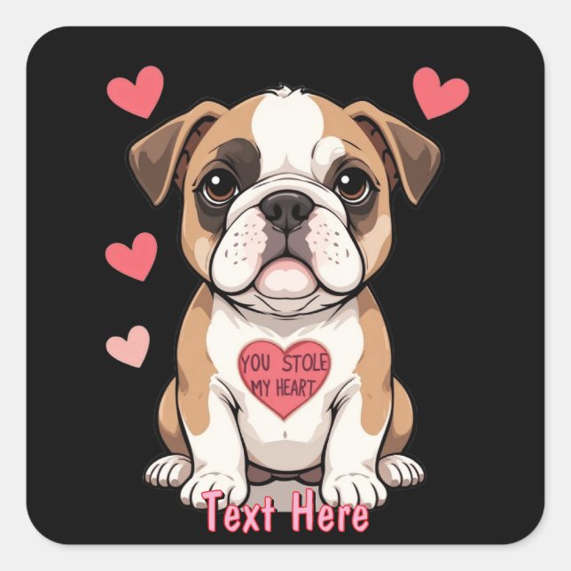 Sticker Carré Chien de taureau personnalisé avec message de coeu (Devant)