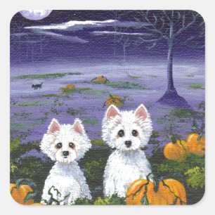 Sticker Carré Chien drôle Westie White West Highland Terrier Chi