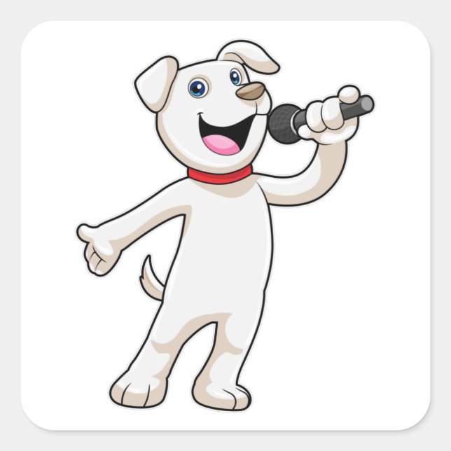 Sticker Carré Chien en chantant avec microphone (Devant)