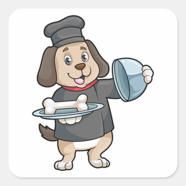 Sticker Carré Chien en chef avec Plateau et os (Devant)