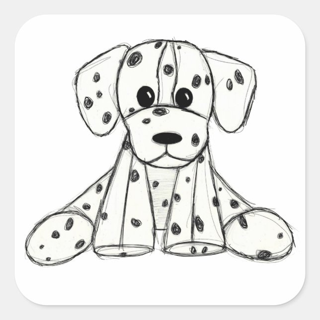Sticker Carré Chien en dalmate dessin simple noir (Devant)