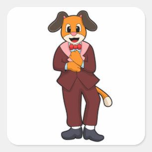 Sticker Carré Chien en marié avec costume
