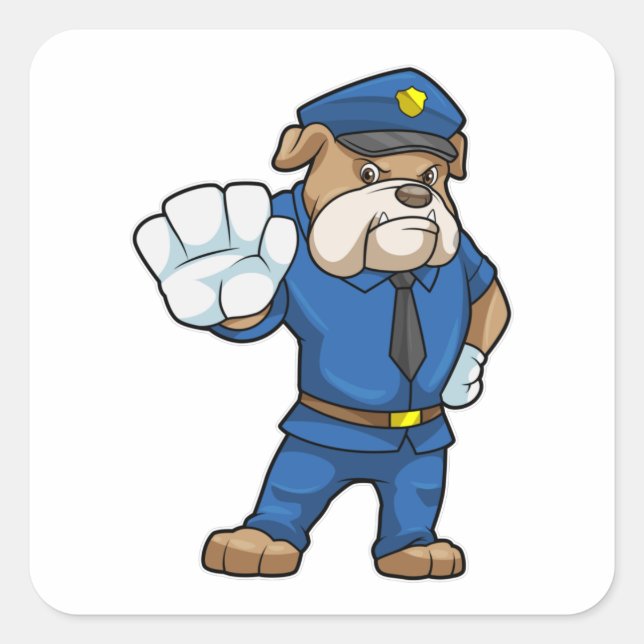 Sticker Carré Chien en policier avec uniforme de police (Devant)