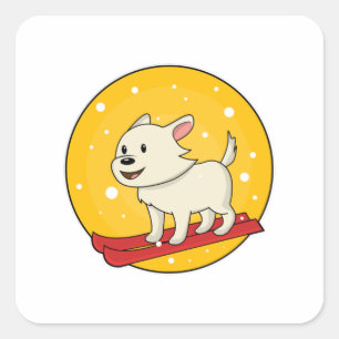 Sticker Carré Chien en Skier avec Ski