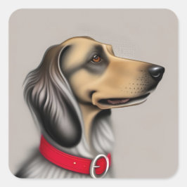 Sticker Carré Chien gracieux avec collier rouge Posé latéralemen
