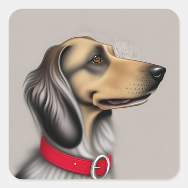 Sticker Carré Chien gracieux avec collier rouge Posé latéralemen (Devant)