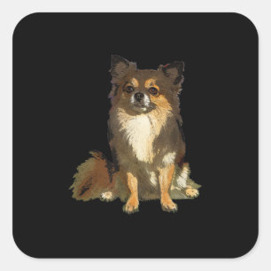Sticker Carré Chien graphique long Haired Chihuahua mignon