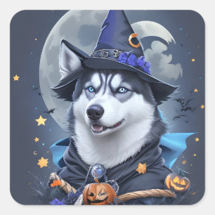 Sticker Carré Chien Husky Enchanted : Délice d'Halloween magique