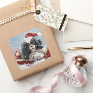 Sticker Carré Chien Japonais Chin Noël Fête