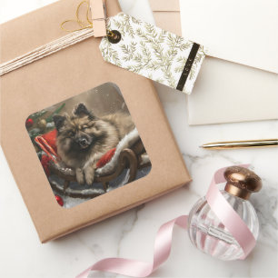 Sticker Carré Chien Keeshond Noël Festif