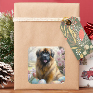 Sticker Carré Chien Mastiff Tibétain avec Vacances de Pâques Œuf