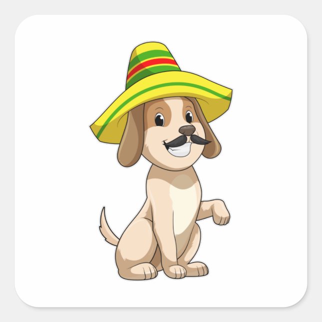 Sticker Carré Chien mexicain avec casquette de paille (Devant)